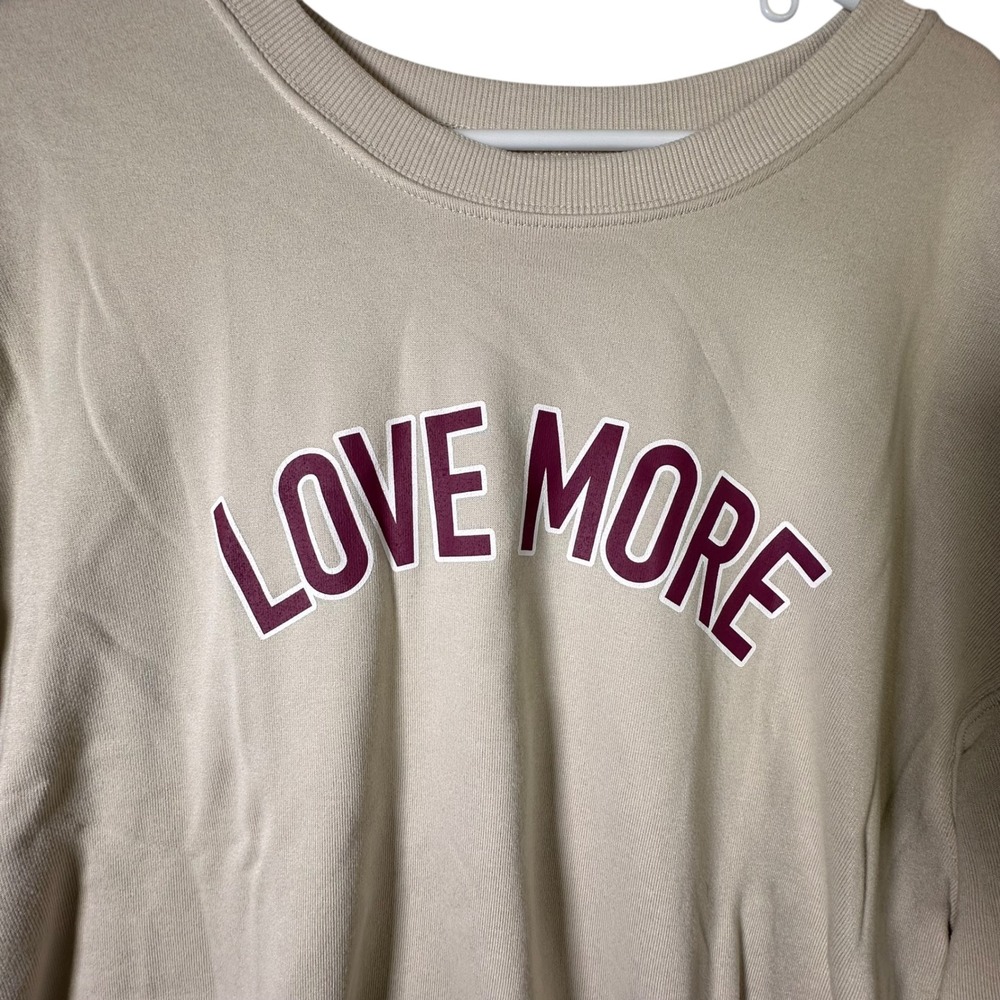 Womens Beige Love More Graphic Sweatshirt Crewneck Casual Everyday XL NWOT